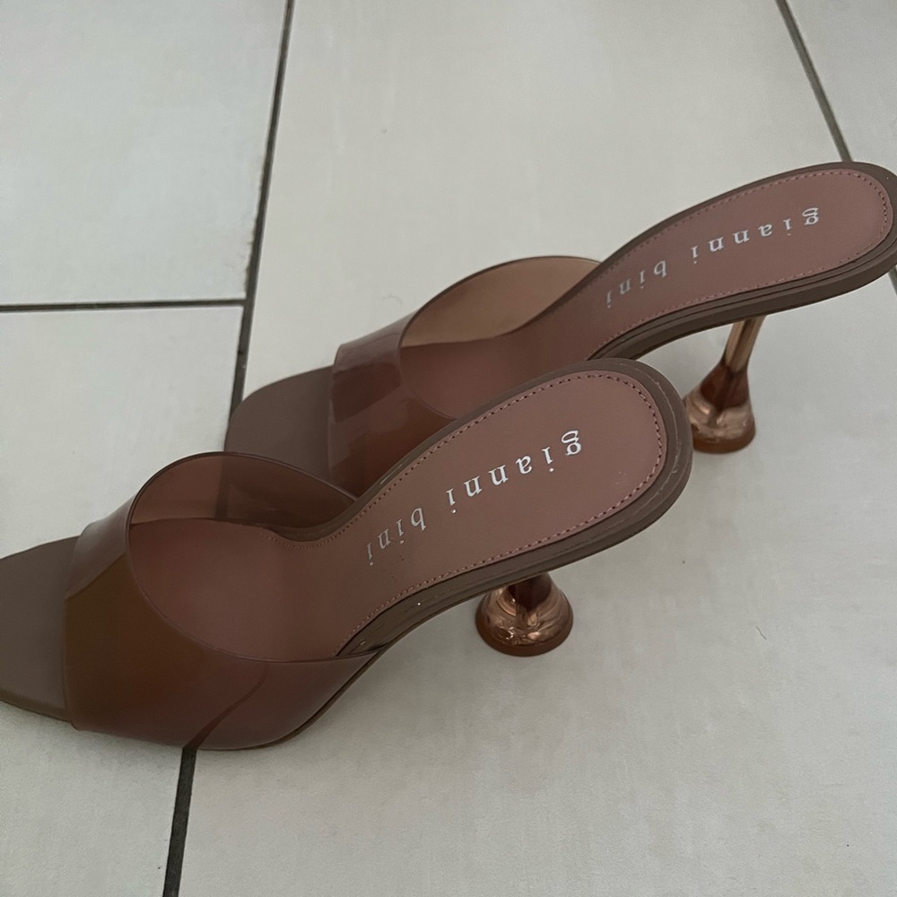 Gianni Bini Brown Clear Lucite Heel Slide Sandals